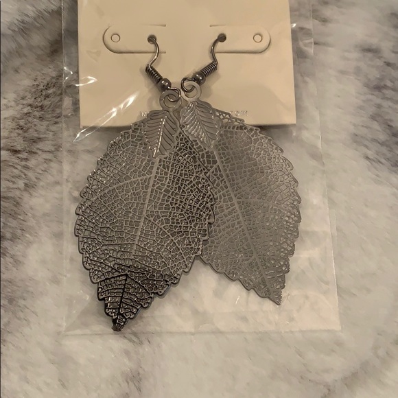 Silver Leaf Earrings - Picture 1 of 2